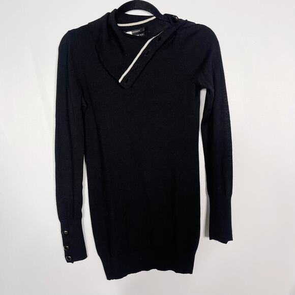 Club Monaco Womens XS Black Wool Split Collar Turtleneck Sweater Button Cuffs - Picture 1 of 12